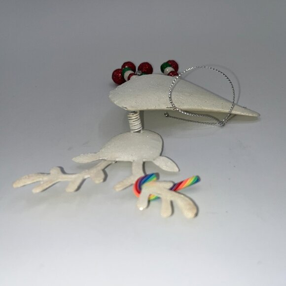 Vintage Pier One Pier 1 Metal Glitter Reindeer Ornament Red Green Dangly Legs - Picture 11 of 15